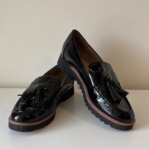 Franco Sarto L-Carolyn Women's Black Patent Tassel Loafers 06897 Size 9 EUC